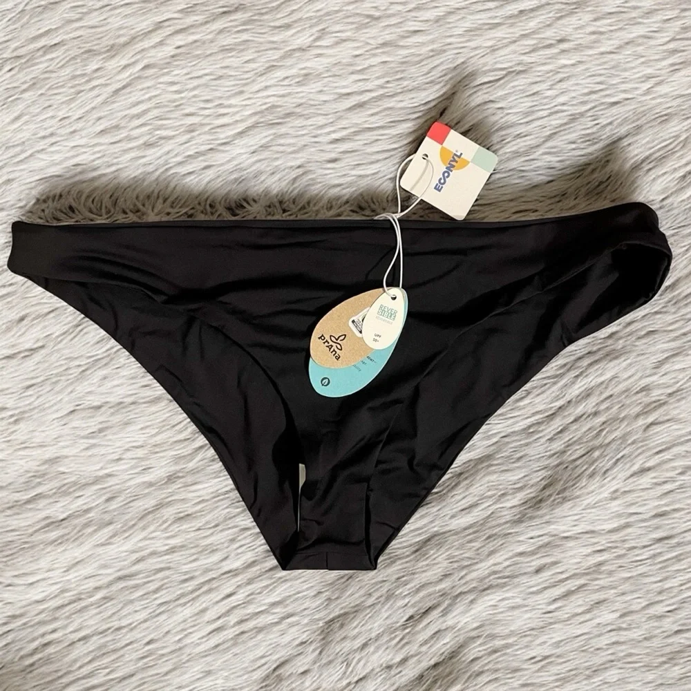 NWT prAna Size Large Black Gemma Swim Bikini Bottom Swimwear